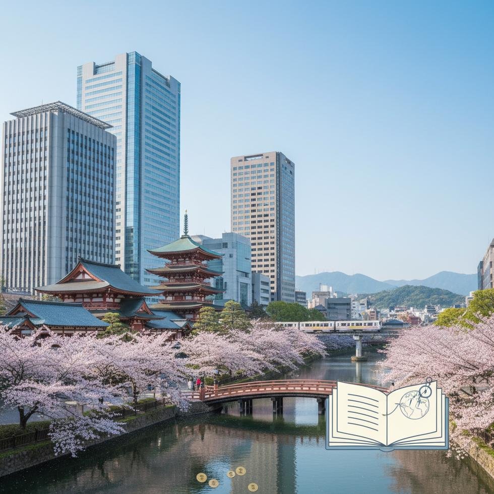 Fukuoka şehri ve kıyı bölgeleri manzarası