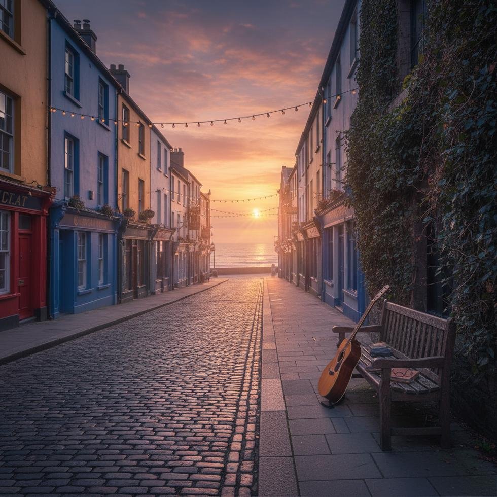 Galway şehrinde romantik bir yürüyüş ve canlı müzik atmosferi