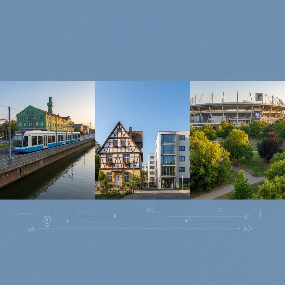 Gelsenkirchen şehir merkezi ve toplu taşıma hattı