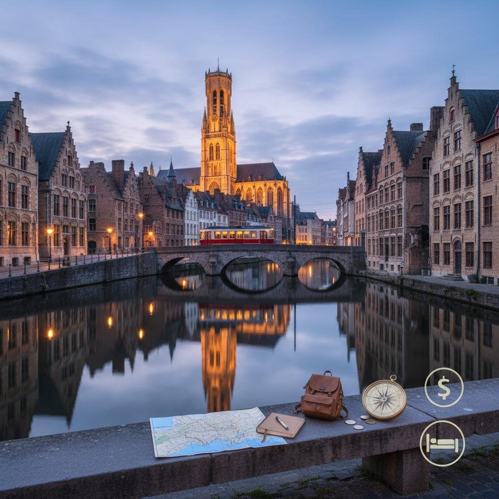 Gent şehrinde kanal kıyısı ve tarihi binalar