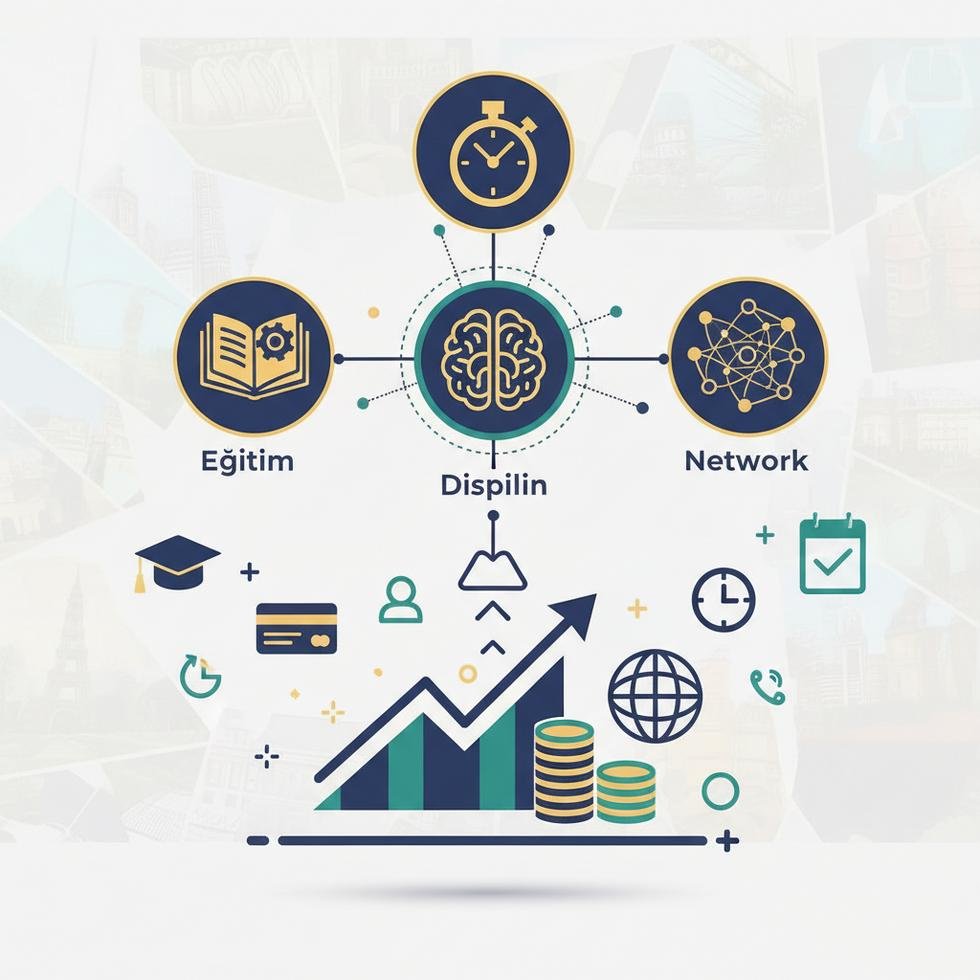 Milyoner öğrenci rehberi için eğitim, disiplin ve network konsepti