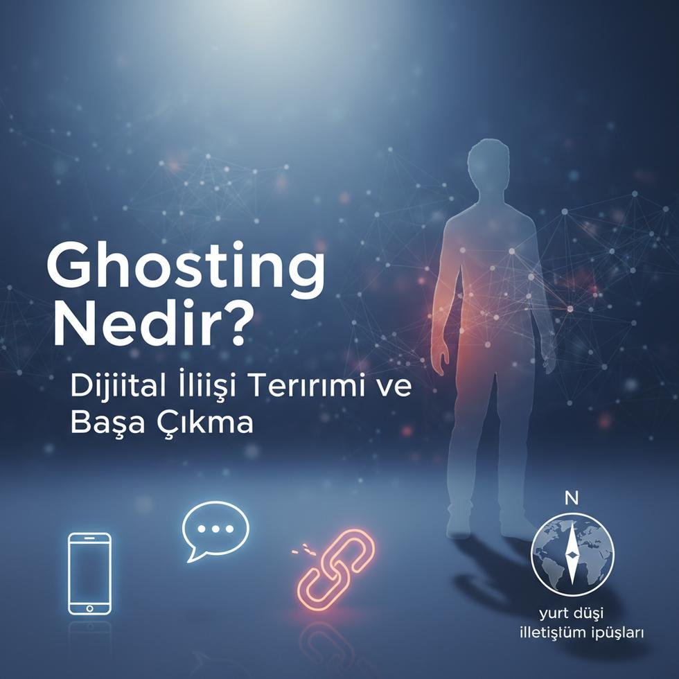 Dijital ortamda ghosting ve ilişki terimlerini anlatan illüstrasyon