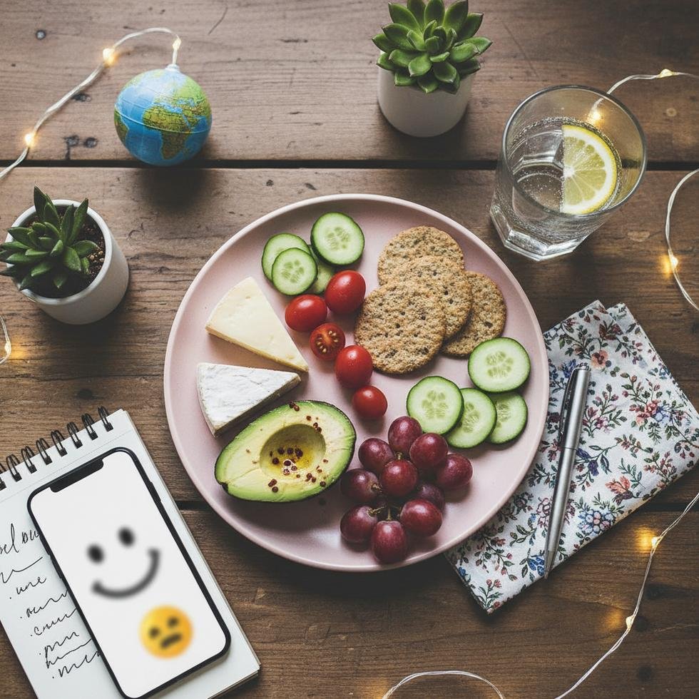 Girl Dinner tabak düzenlemesi içeren renkli ve düzenli bir sunum