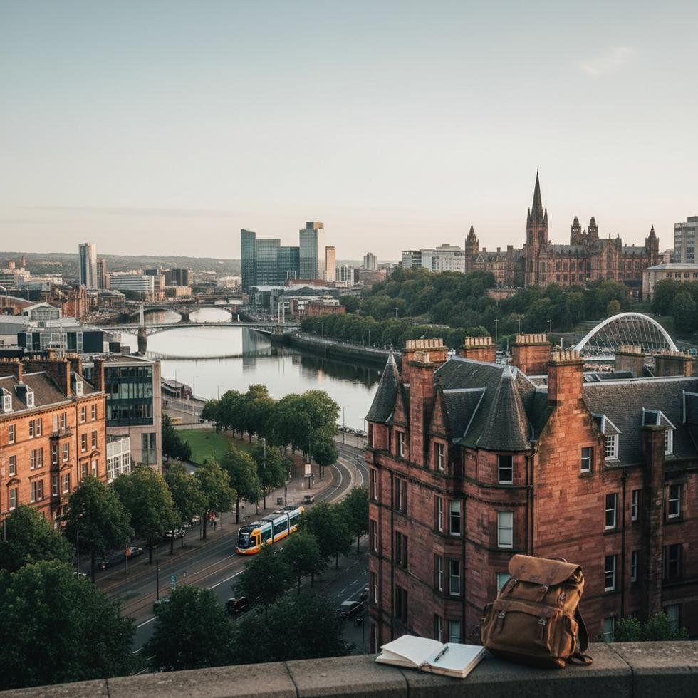 Glasgow şehir manzarası ve ulaşım ağı