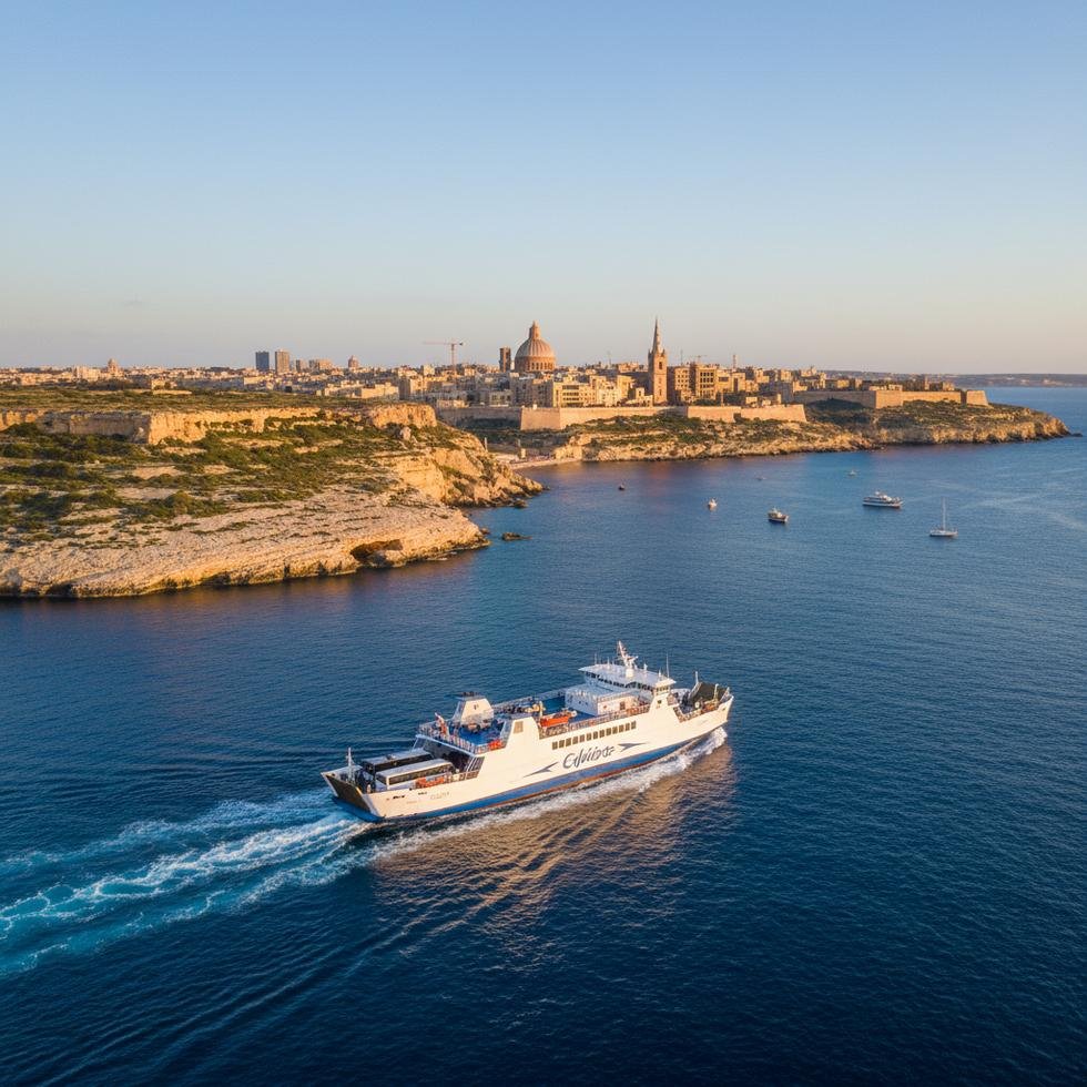 Gozo’dan Valletta’ya giden hızlı feribot ve şehir manzarası