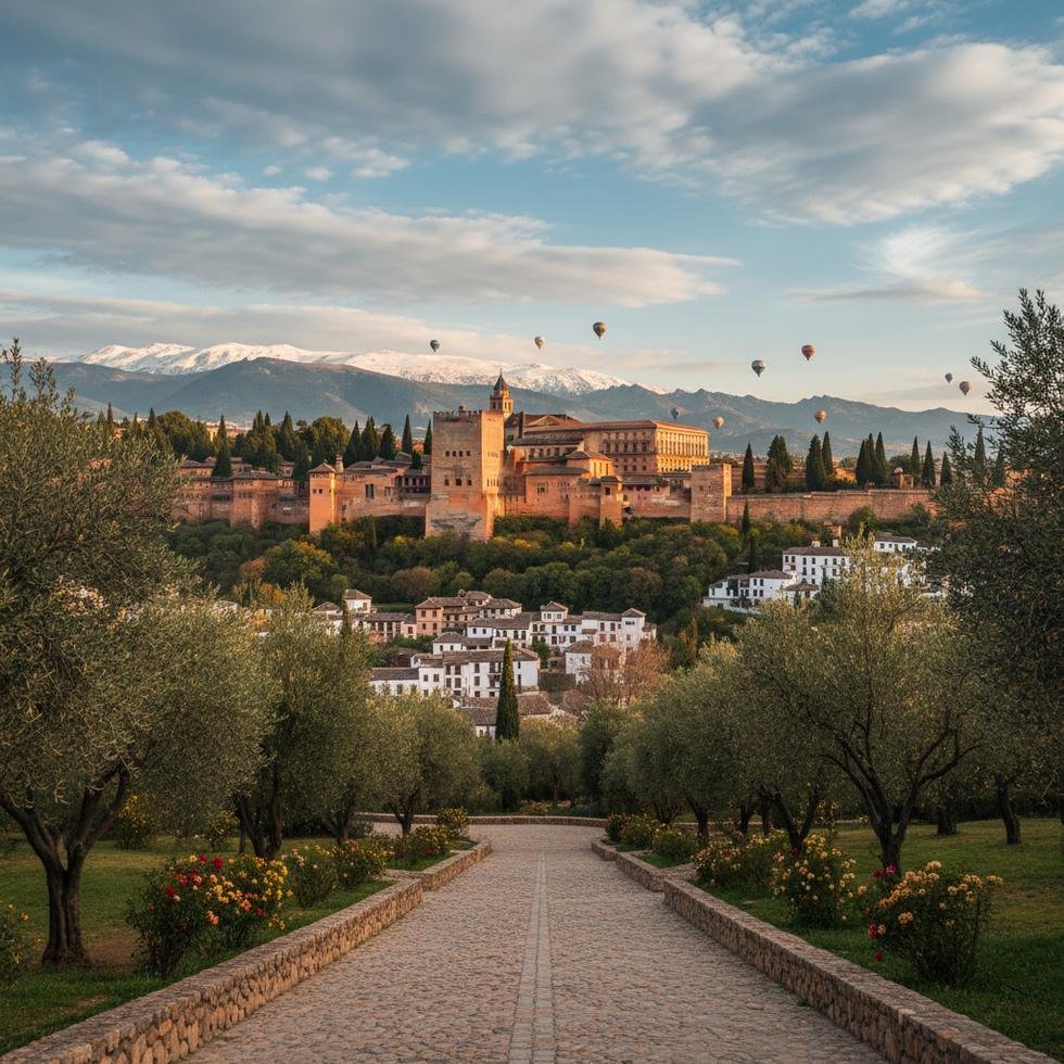 Granada şehrinden Alhambra Sarayı manzarası