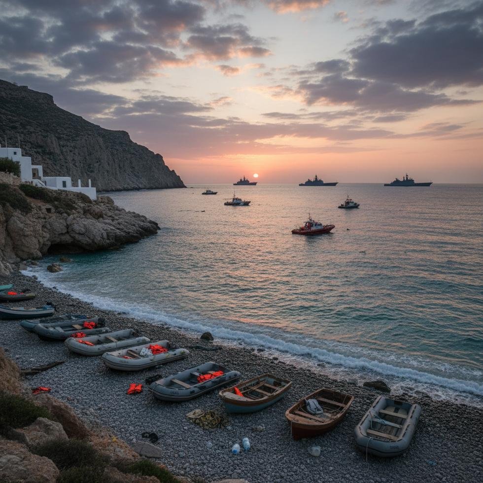 Migrants near Mediterranean shore during rescue operation