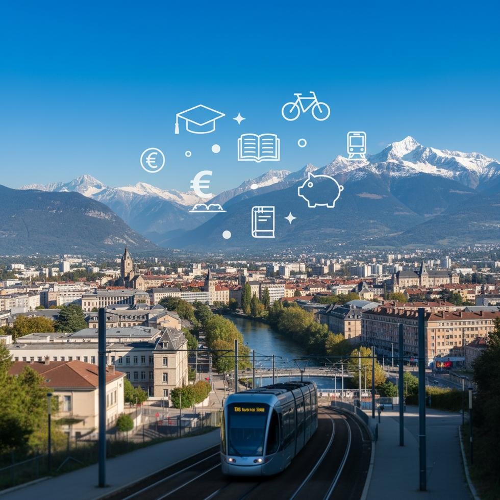 Grenoble şehir manzarası ve kış sporları ile öğrenci yaşamı