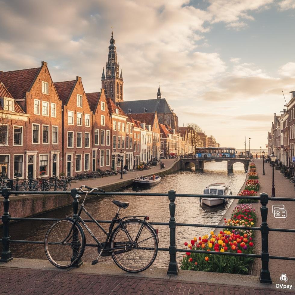 Haarlem şehrinin kanalları ve tarihi binaları