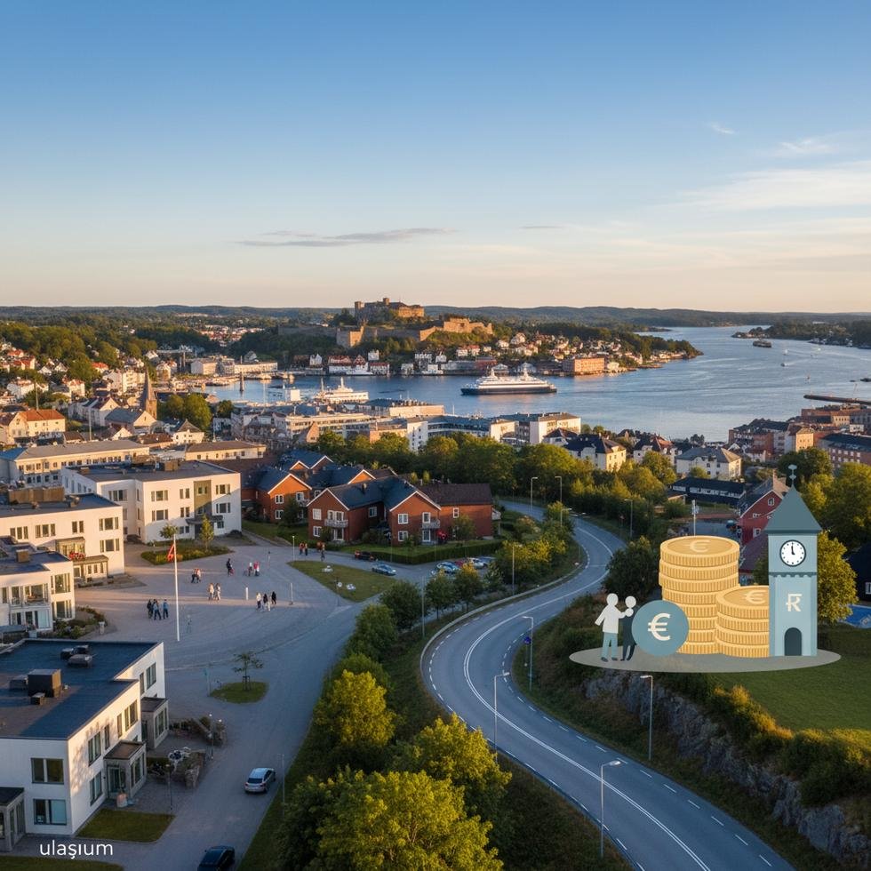 Halden şehrinin doğal ve tarihi yapısını gösteren bir görüntü