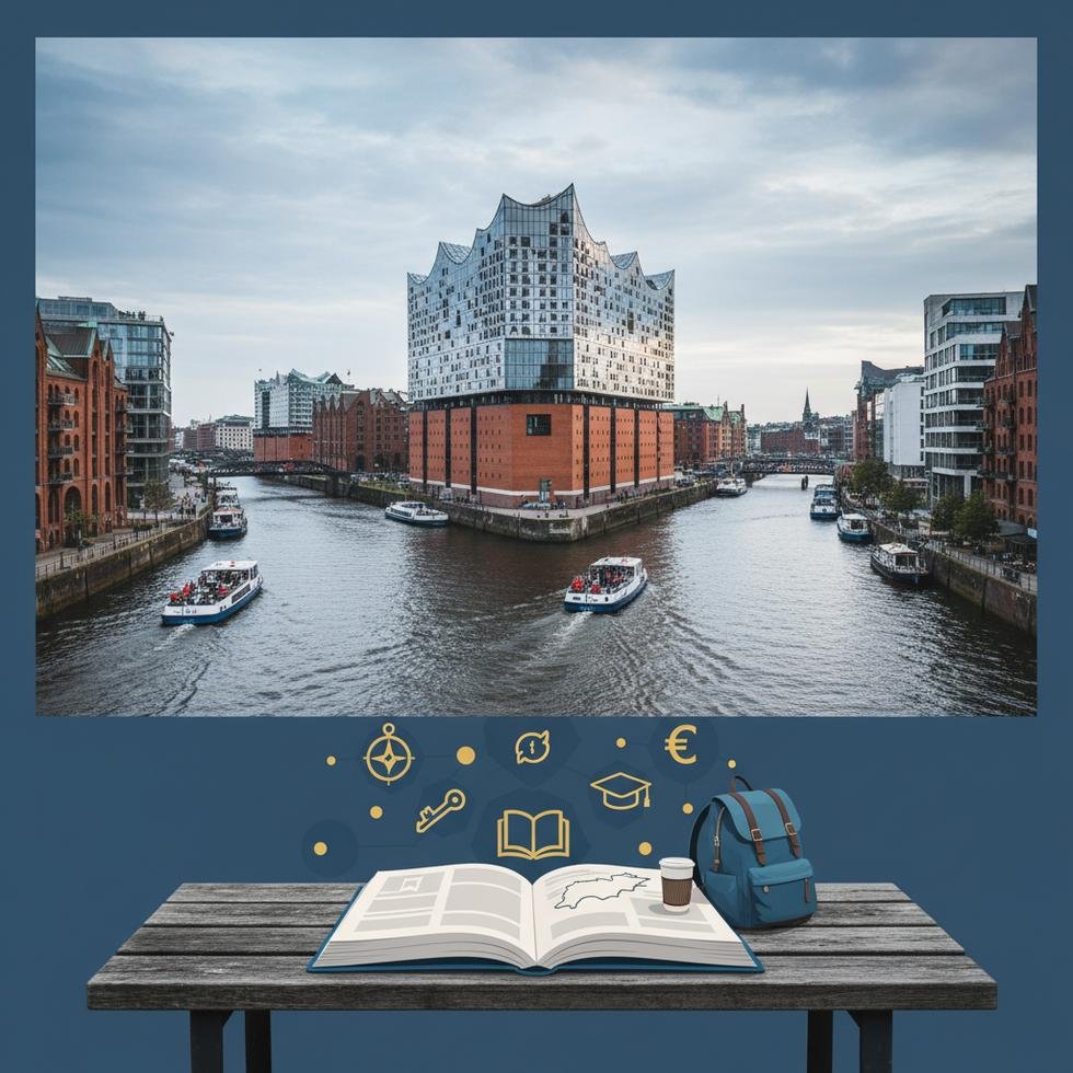 Hamburg'da öğrenci yaşamının detaylarını gösteren şehir manzarası