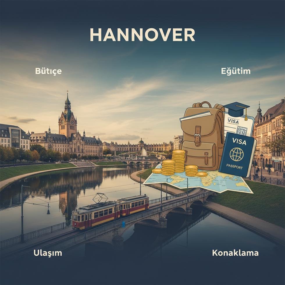 Hannover şehir merkezi ve Neues Rathaus manzarası