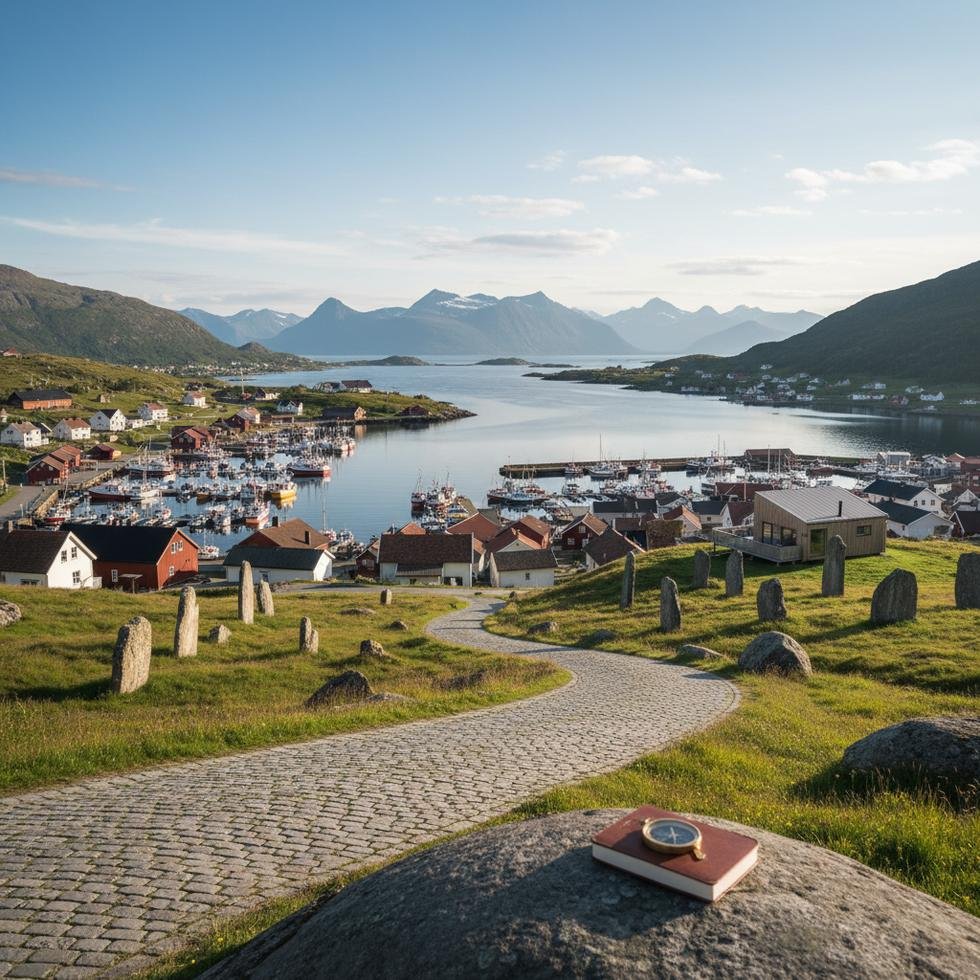 Haugesund şehrinin liman ve kıyı manzarası