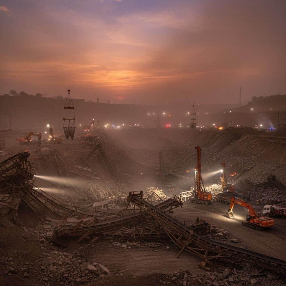 Emergency rescue operation at coal mine site in India