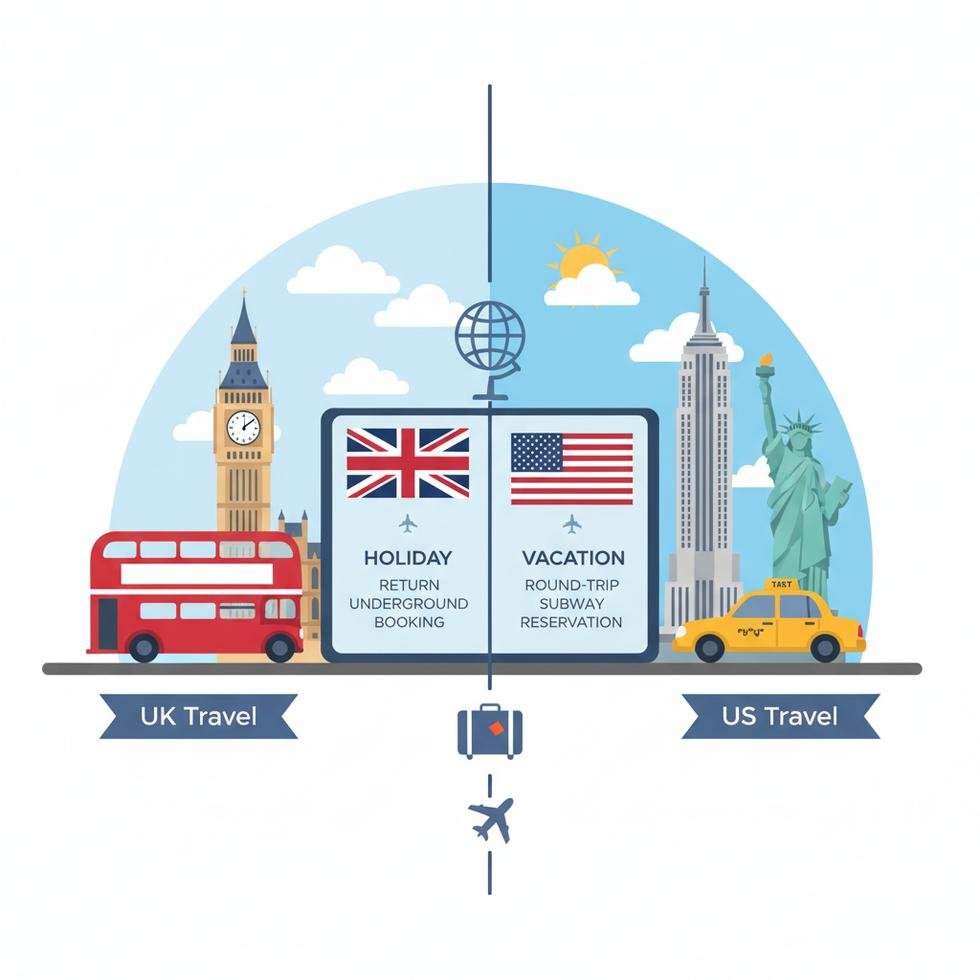 Holiday ve vacation terimleri ile ilgili seyahat konsepti