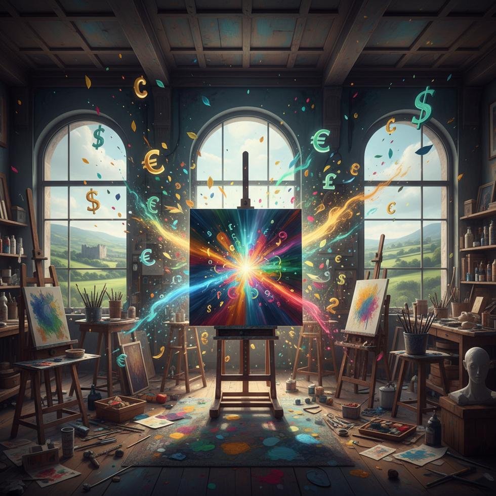 Stüdyoda çalışan sanatçı ve mali destek simgeleri