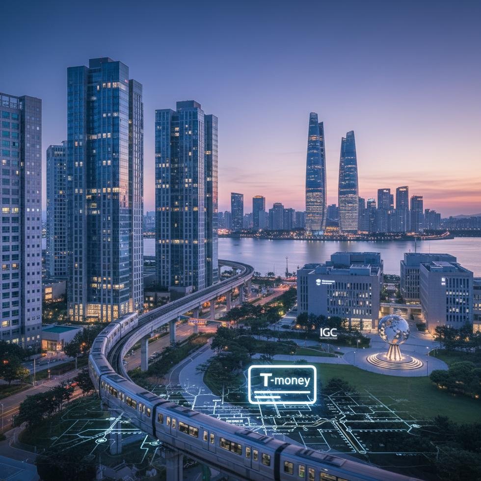 Incheon şehrinin modern görünümü ve akıllı şehir altyapısı