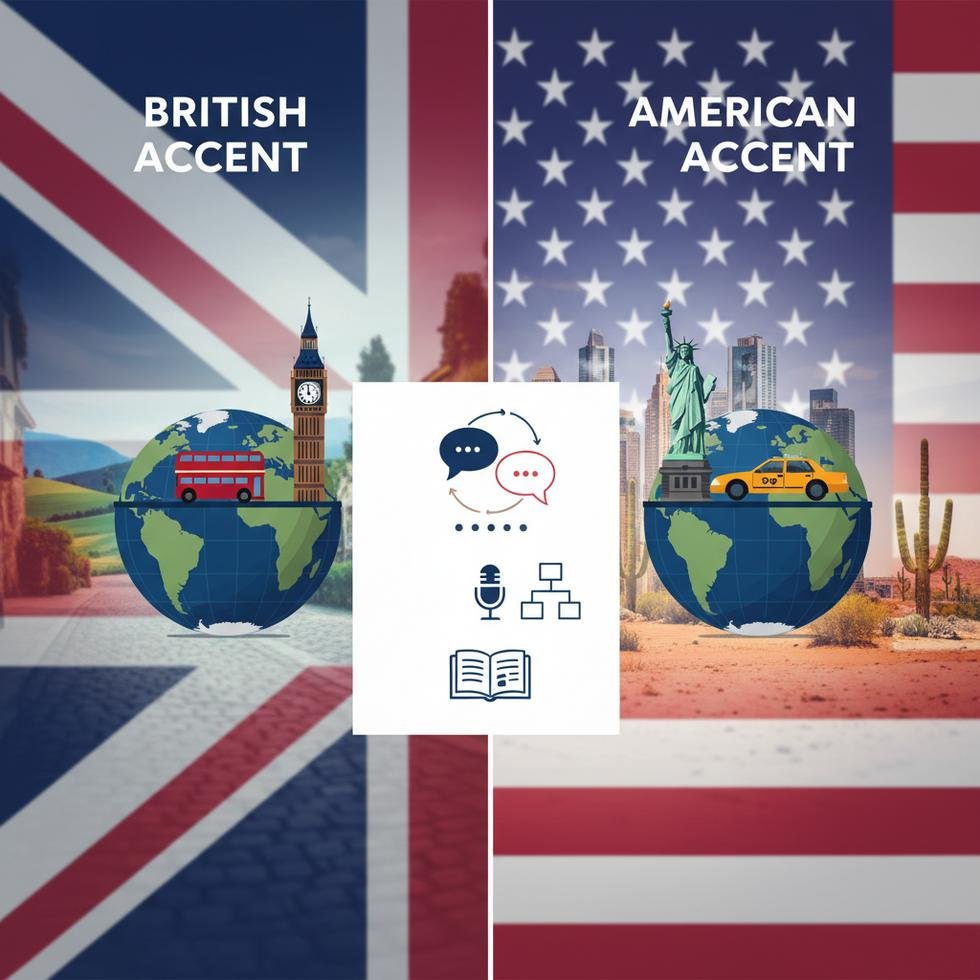 İngiliz ve Amerikan aksanları arasındaki telaffuz farklarını gösteren infografik