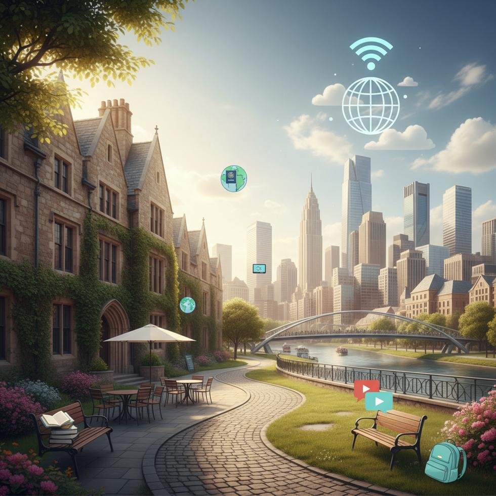 Kampüste ve şehirde İngilizce konuşma pratiği yapan gençler