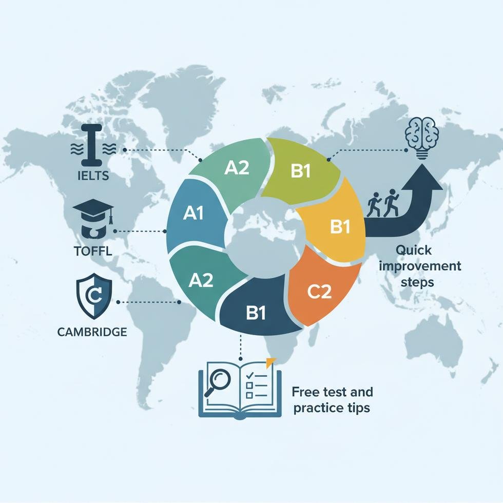 CEFR İngilizce seviyeleri ve sınav eşleştirme rehberi görseli