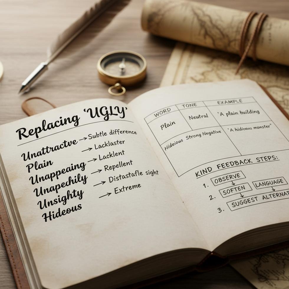 İngilizce’de ugly yerine kullanabileceğiniz alternatif kelimeler görseli