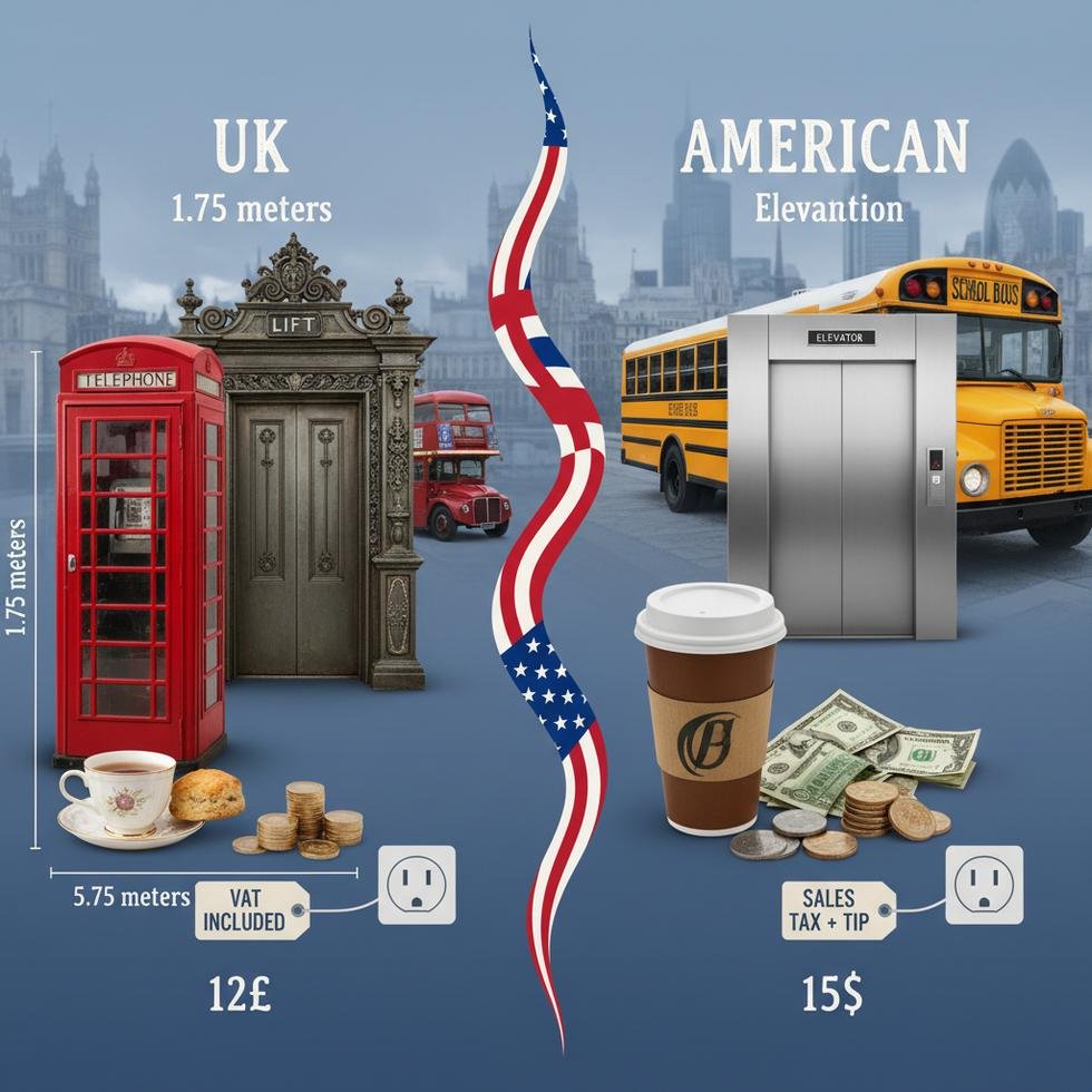İngiltere ve Amerika günlük yaşam farklarını gösteren bir rehber görseli