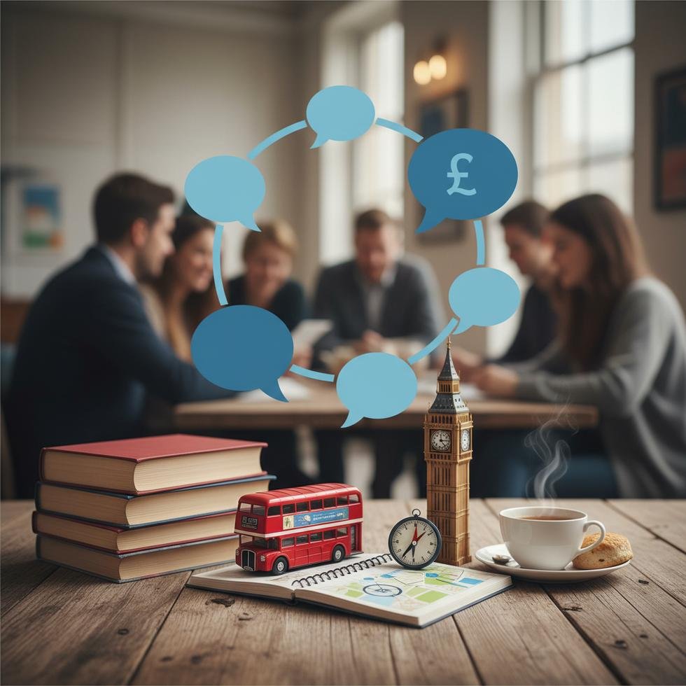 İngiltere’de dil okulundaki öğrenciler sosyal kulüpte sohbet ederken