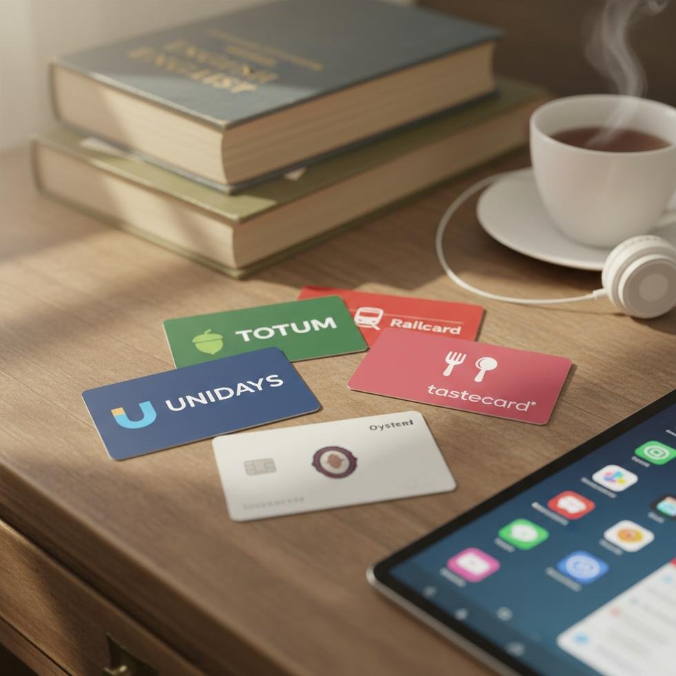 İngiltere'de öğrenci indirim kartları masası üzerindeki örnek kartlar