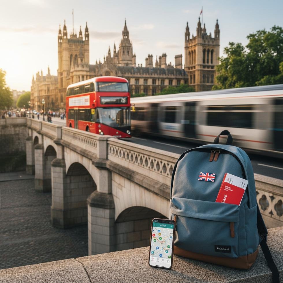 İngiltere'de tren istasyonunda sırt çantalı öğrenci