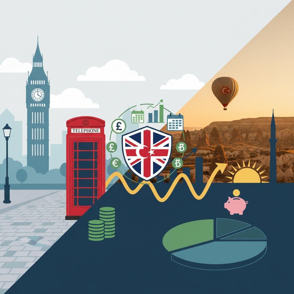 İngiltere ve Türkiye emeklilik sistemlerinin karşılaştırılmasıyla ilgili infographic