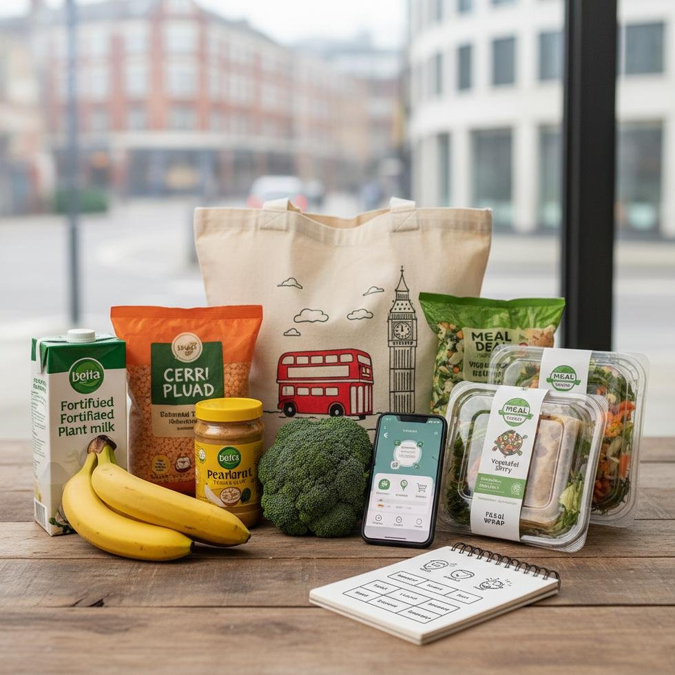 İngiltere'de vegan fast food zincirleri ve market alışverişi görüntüsü