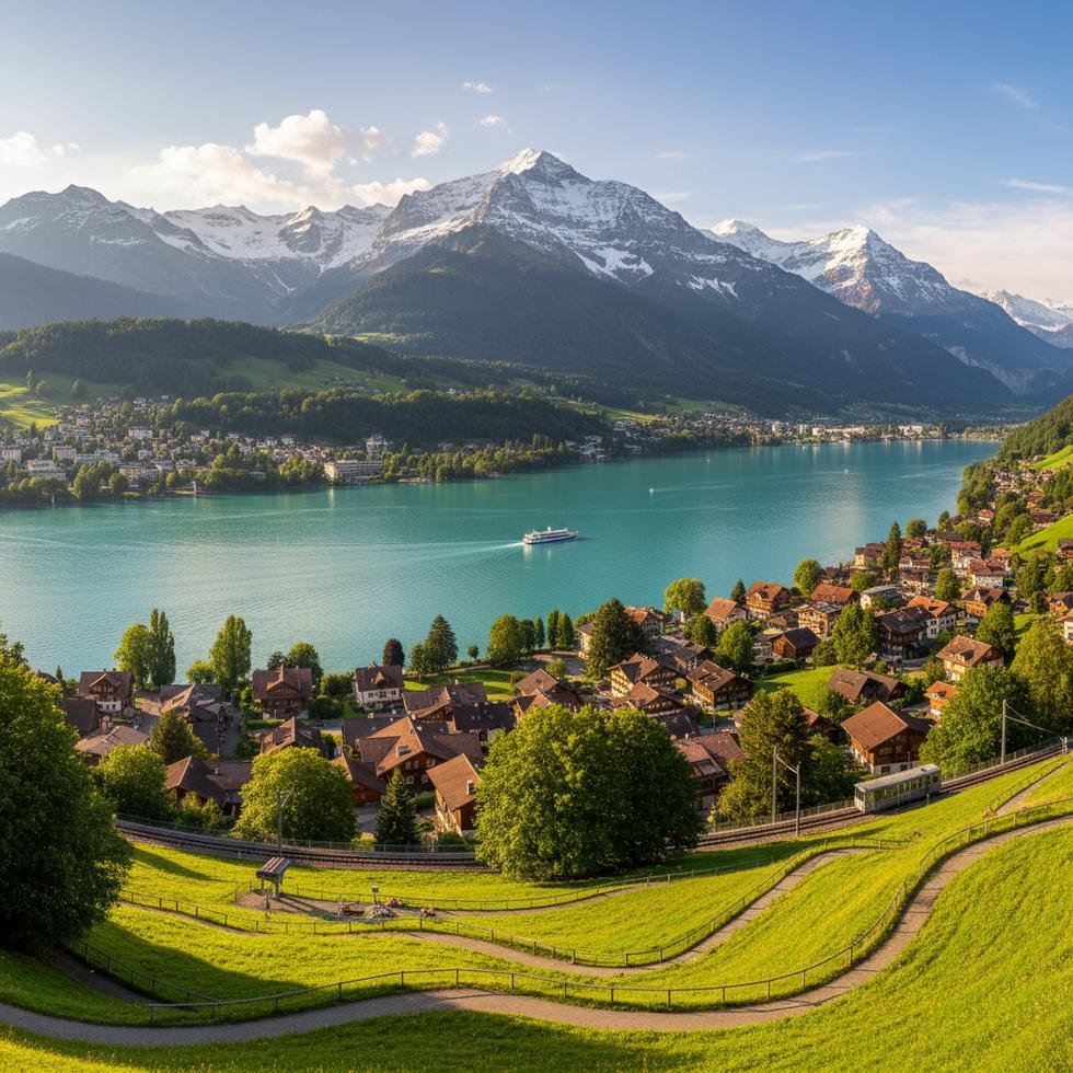 Interlaken Kayalık Dağlar ve Göller Manzarası