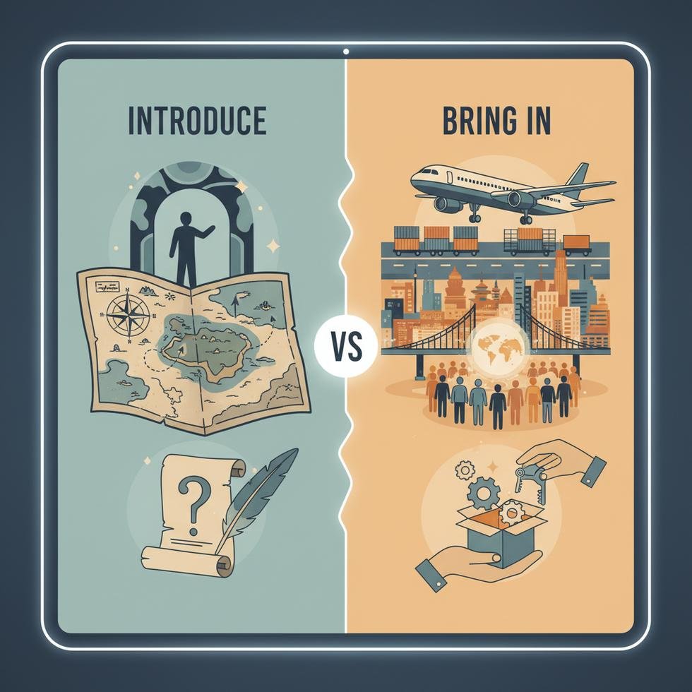 Introduce ve bring in fiillerinin kullanım farklarını gösteren eğitim görseli
