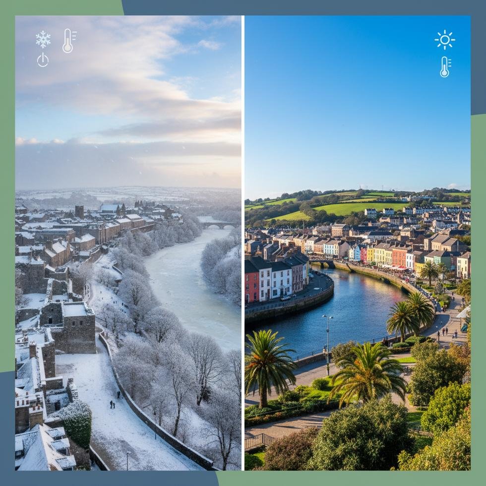İrlanda haritasında iklim farklılıkları ve şehir sıcaklık aralıkları