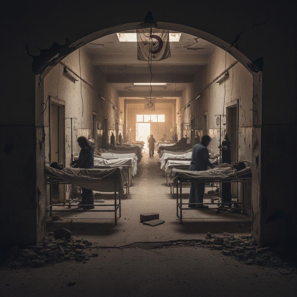 Hospital scene in Gaza during Israeli strikes
