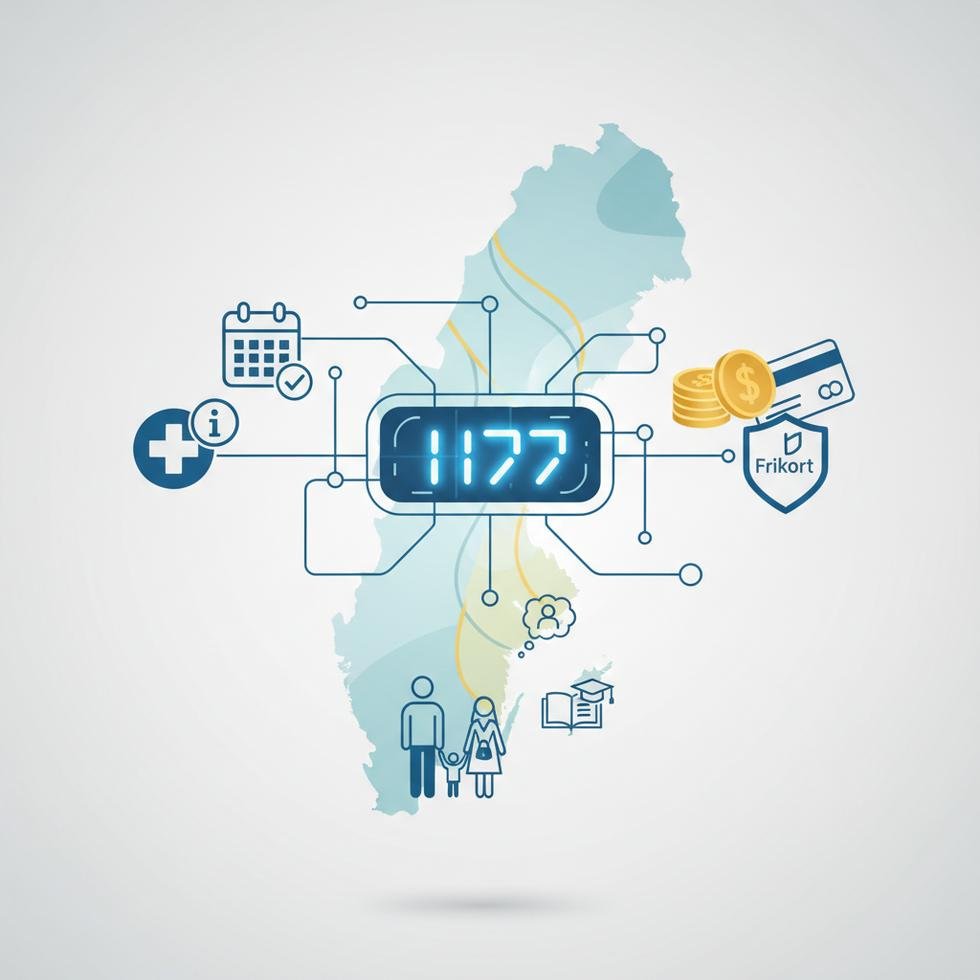 İsveç sağlık sistemi ve randevu alma süreçlerini gösteren illüstrasyon
