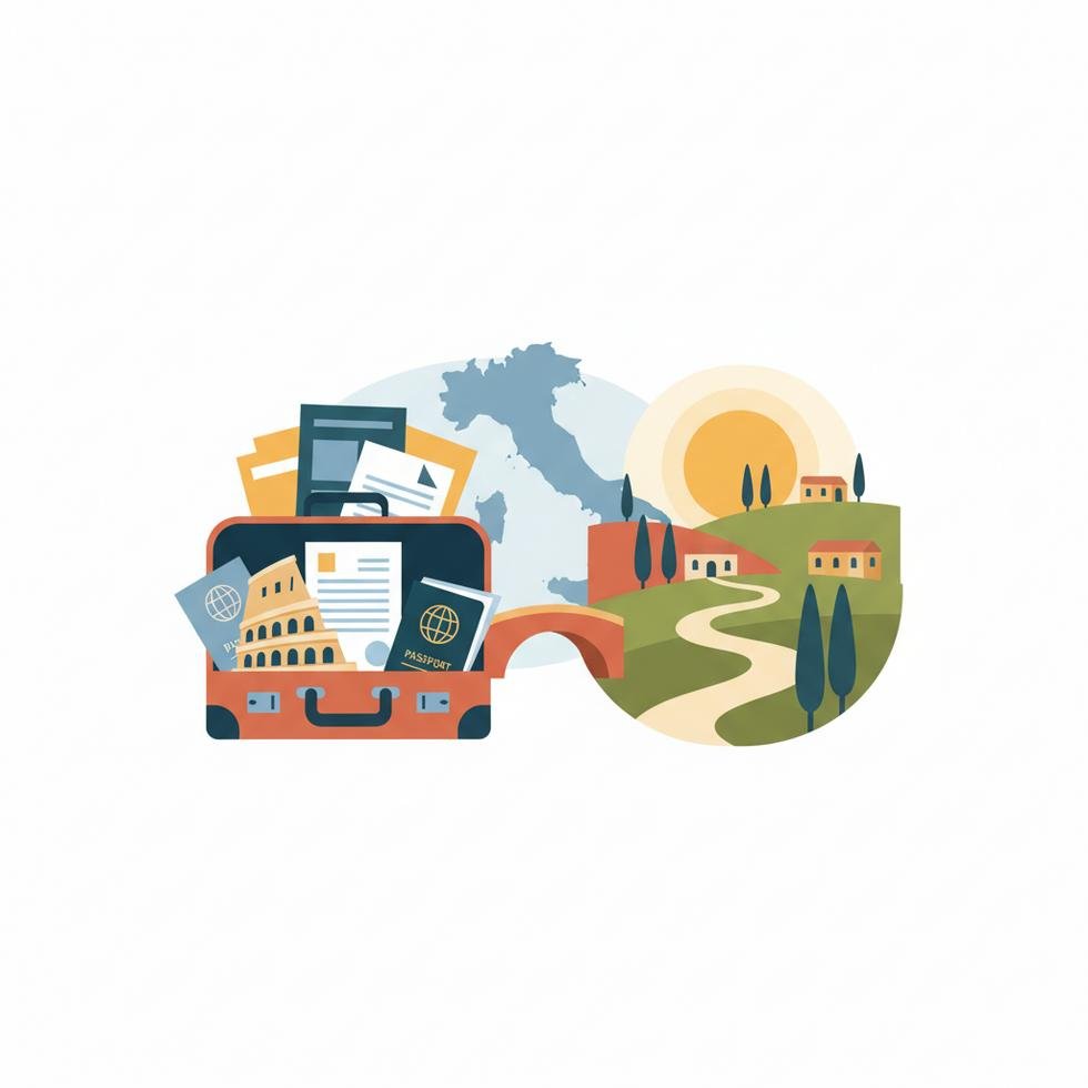 İtalya’ya taşınma rehberini gösteren kültürel uyum ve bürokrasi görseli