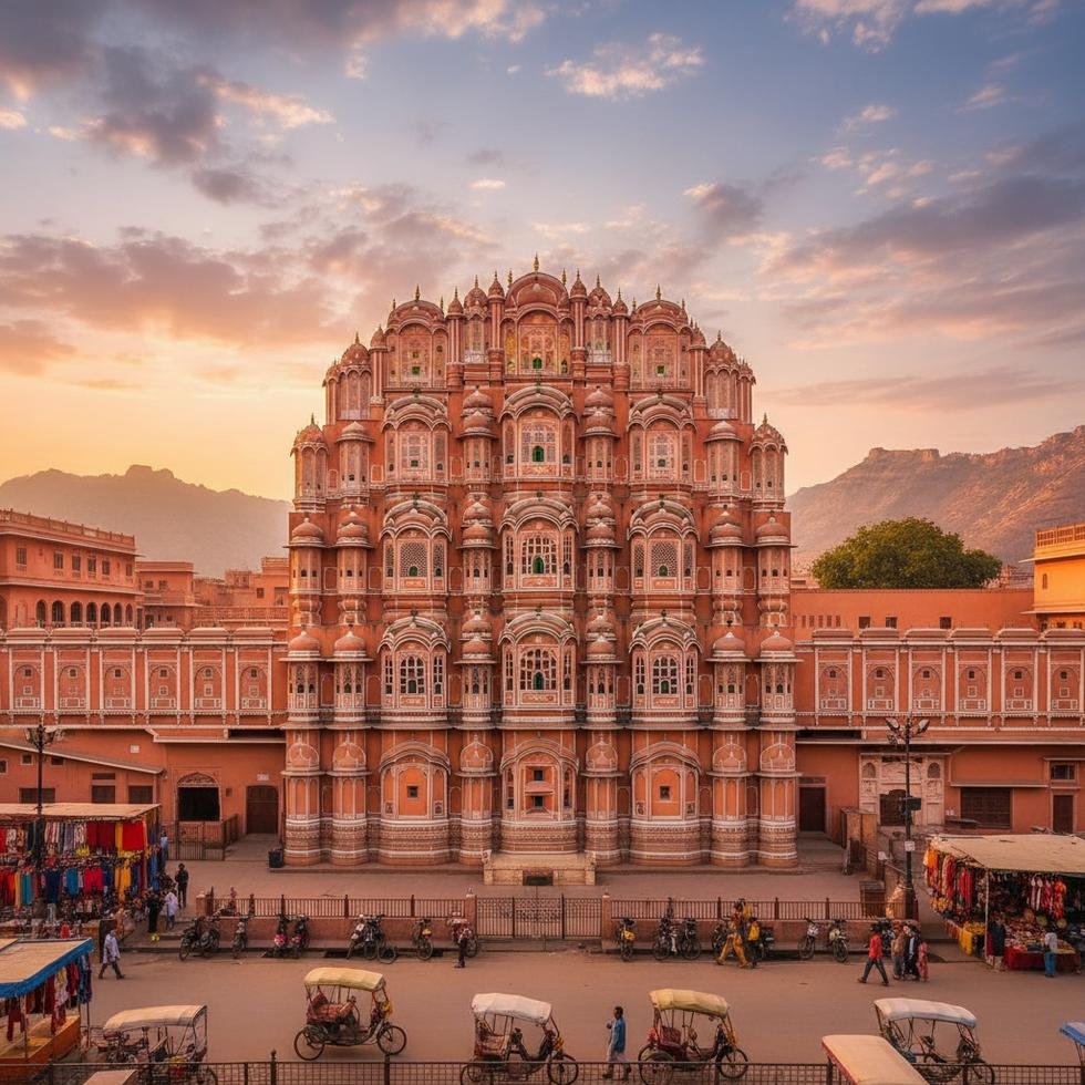 Jaipur şehrinde tarihi yapı ve turistik alan görünümü