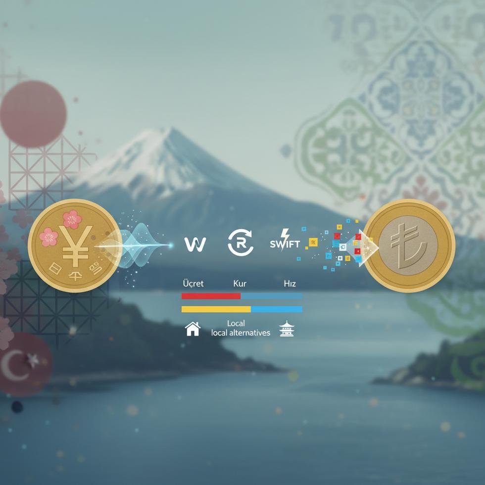 Japonya’dan Türkiye’ye para gönderme yöntemlerini gösteren grafik ve döviz simgeleri