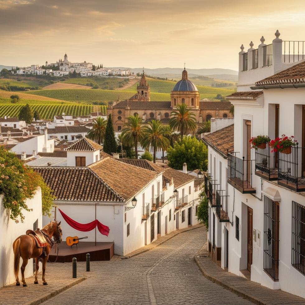Jerez de la Frontera şehir manzarası ve kültürel etkinlikler