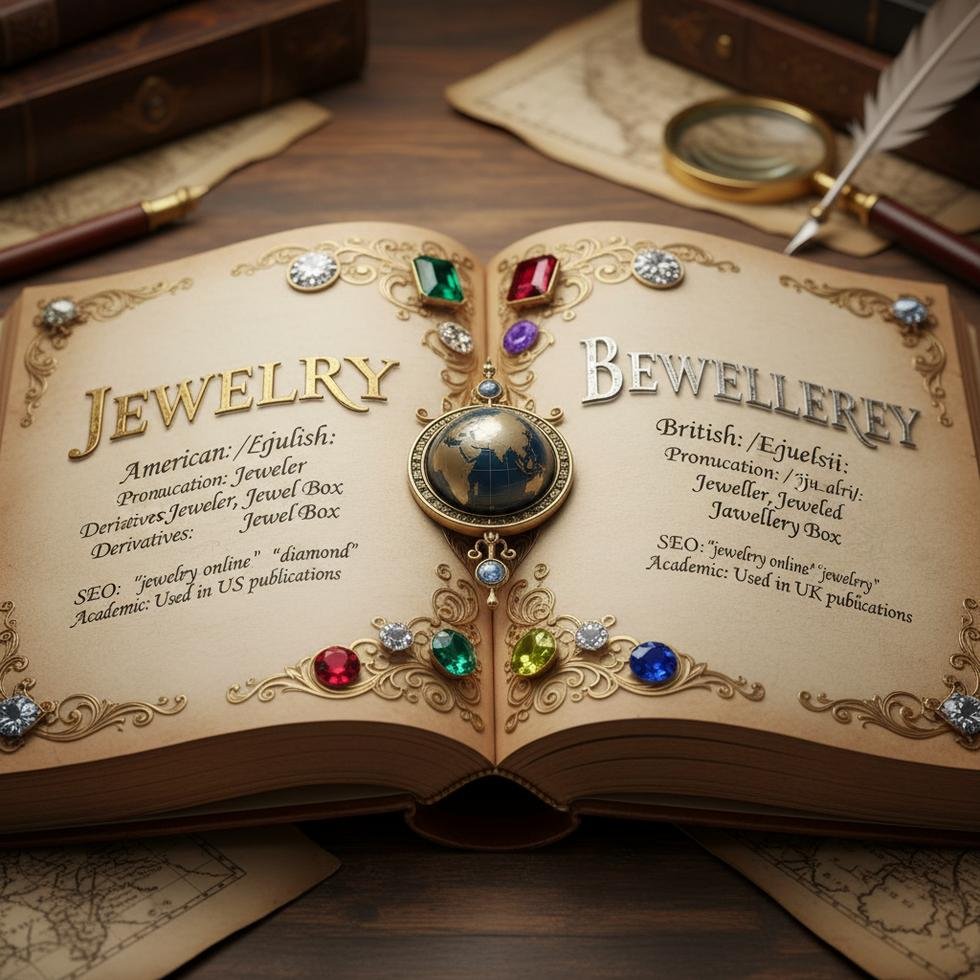 Jewelry ve Jewellery yazım farkını gösteren rehber görseli