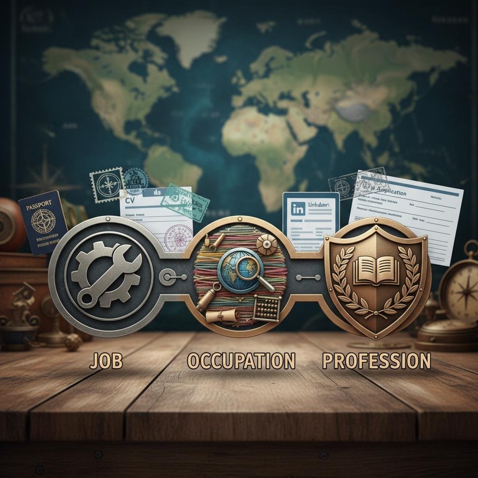 Job, occupation ve profession kavramlarının kullanımı konusunu anlatan rehber görseli