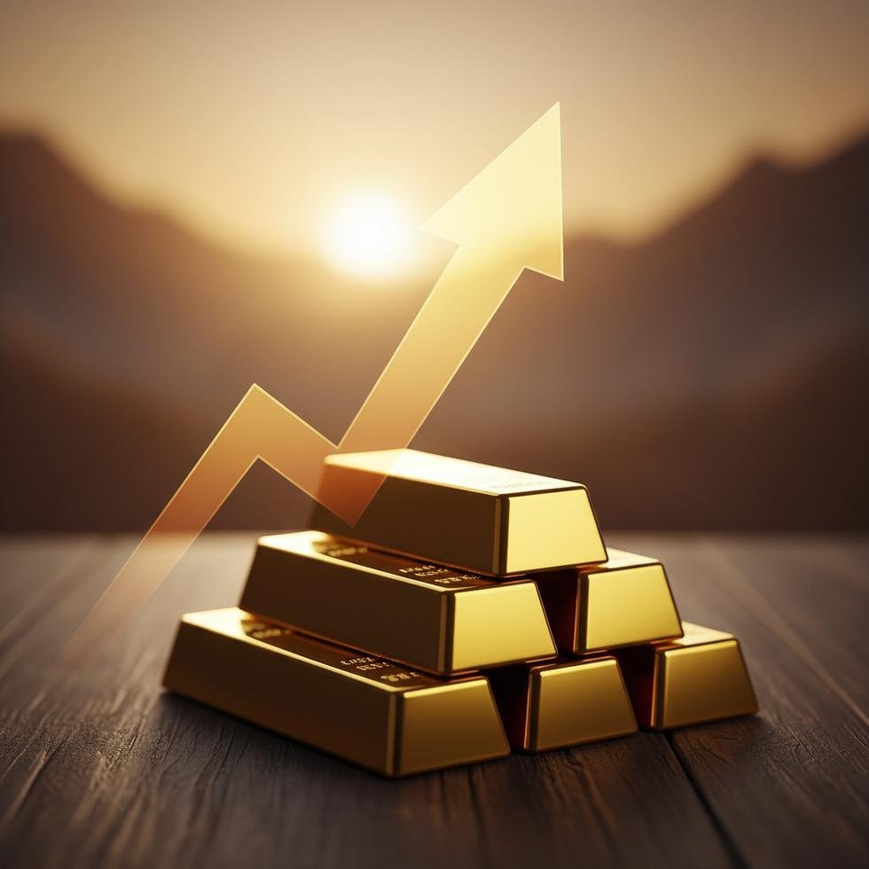 Yükselen altın grafiği ve altın külçeleri