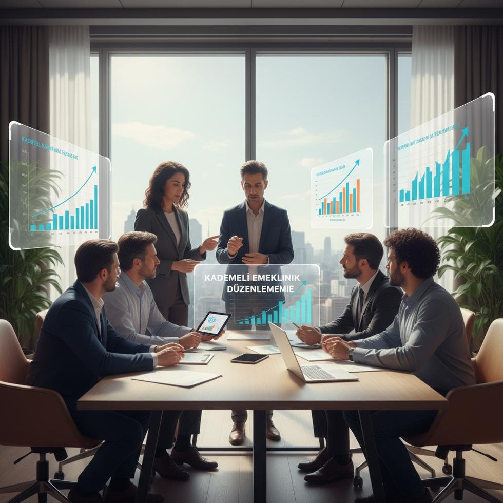 People discussing retirement plans in a modern office