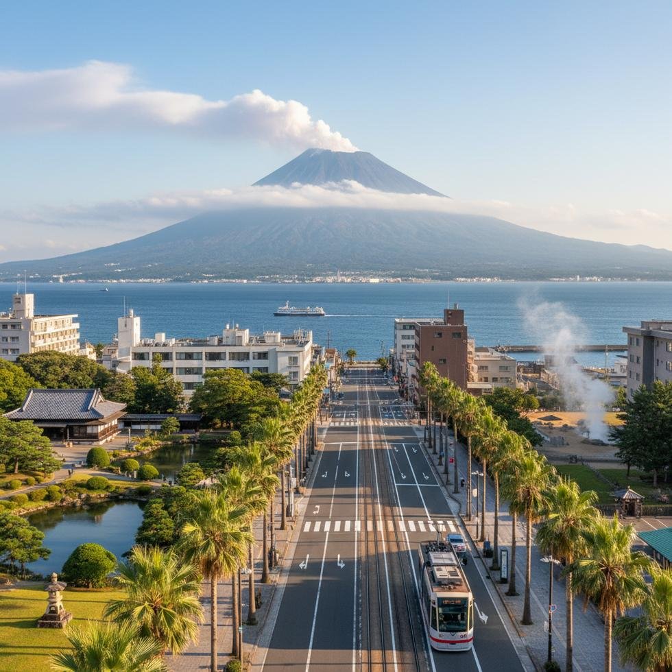 Kagoshima’da Sakurajima Yanardağı manzarası