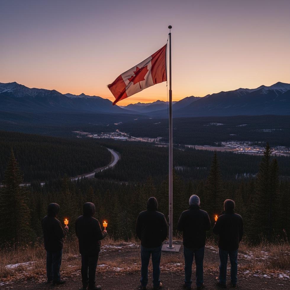 Kanada Tumbler Ridge anma töreninde mum tutan insanlar
