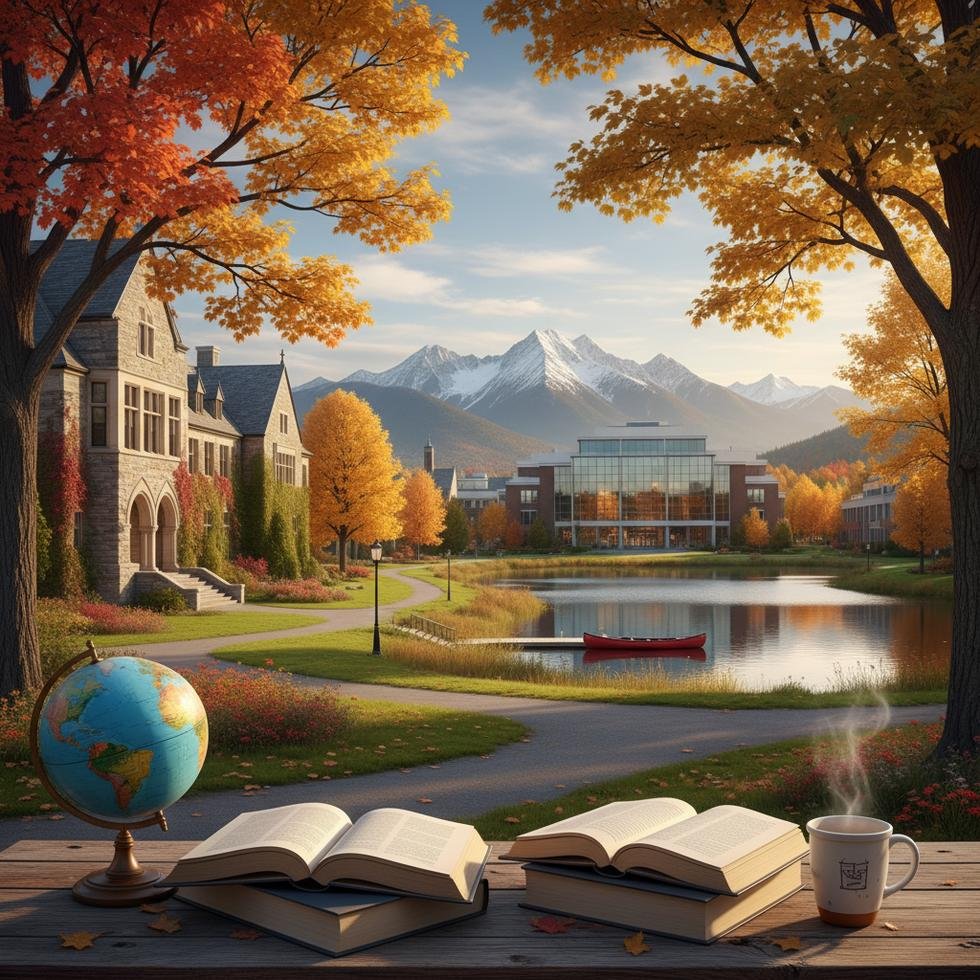 Kanada üniversite kampüsünde yürüyen uluslararası öğrenciler