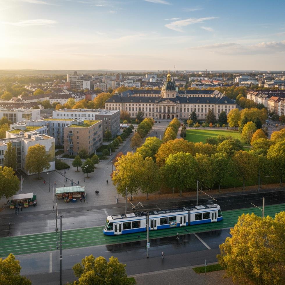 Karlsruhe sarayı ve çevresindeki park alanı
