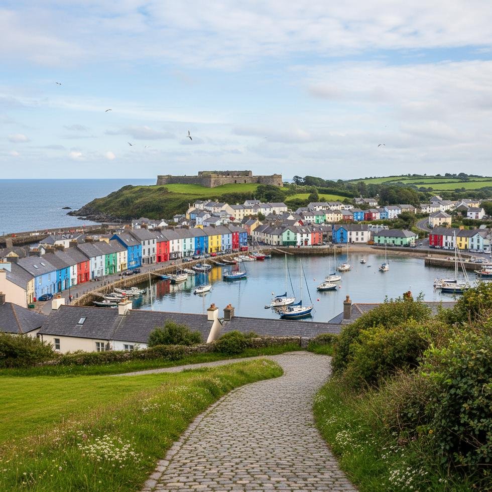 Kinsale kasabasının renkli liman ve sahil manzarası