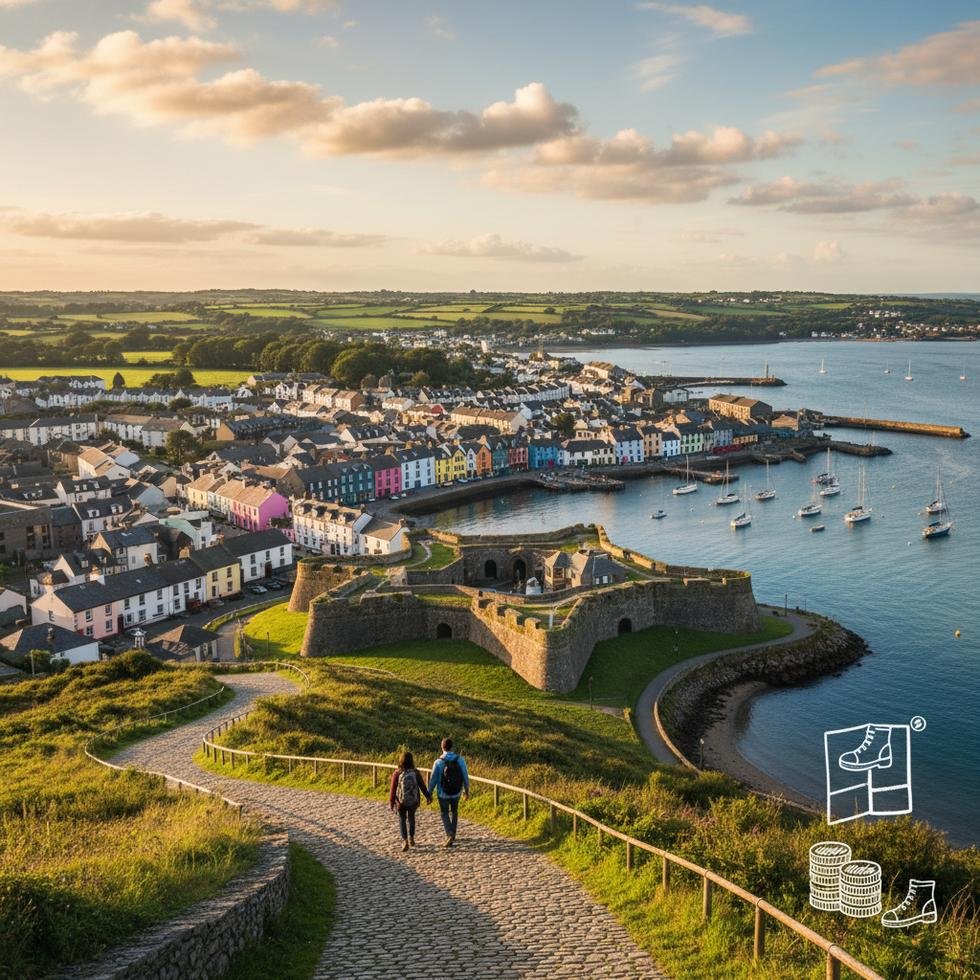 Kinsale kasabasının renkli evleri ve marina manzarası